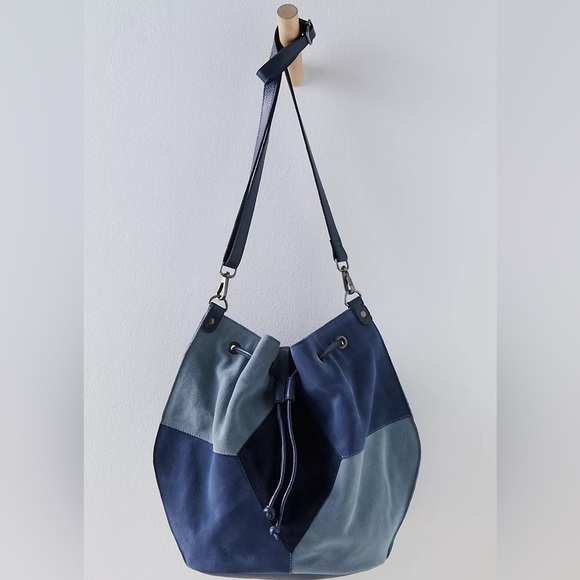 Free People Handbags - Tovey Suede Bucket Bag -Rinsed Cobalt Combo